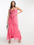 ASOS DESIGN Petite halter ruffle maxi dress with cut out detail in pink