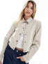 ASOS DESIGN linen tailored bomber jacket with collar in stone