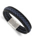 ფოტო #1 პროდუქტის Stainless Steel Polished Black Blue Braided Leather Bracelet