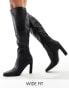 Public Desire AcquillaWide Fit heeled knee boots with square toe in black PU