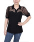 ფოტო #1 პროდუქტის Petite Short Sleeve Dotted Mesh Top