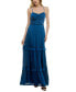 Juniors' Crushed Satin Ruched Ruffled Maxi Dress