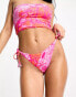 Vero Moda high leg tie side bikini bottoms in pink snake print