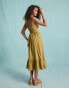 Фото #4 товара Miss Selfridge broderie tie front corset maxi slip sundress in khaki