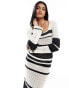 Фото #2 товара Miss Selfridge stripe square neck crochet long sleeve midi dress in multi