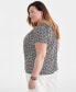 Фото #4 товара Plus Size Printed Pleat-Neck Flutter-Sleeve Top, Created for Macy's