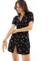 Фото #1 товара Miss Selfridge button through mini tea dress in black ditsy print