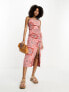 ASOS DESIGN cupped cowl midi sundress with ruching detail in bandana print