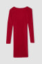 Фото #14 товара Wrap Yaka Kırmızı Uzun Kollu Mini Elbise