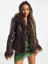 Фото #1 товара Stradivarius STR faux leather fur trim coat in brown