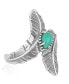 Southwestern Double Feather Ring-Sterling Silver Band with Turquoise Gemstone, Size 5 - 7