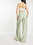 Stradivarius crinkle pull on wide leg trouser in khaki