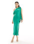 In The Style x Terrie Mcevoy satin draped neckline asymmetric midi dress in green