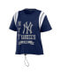 Women's Navy Distressed New York Yankees Cinched Colorblock T-shirt