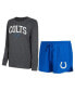 ფოტო #1 პროდუქტის Women's Royal/Grey Indianapolis Colts Raglan Long Sleeve T-Shirt Shorts Lounge Set