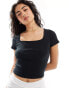 Hollister square neck t-shirt in black Черный, L - фото #1