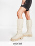 RAID Wide Fit Challenge chunky flat knee boots in ecru