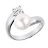 Silver ring with white pearl and clear crystal JL0432