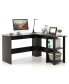 Modern L-Shaped Computer Desk with Shelves-Black