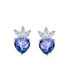 AAA Cubic Zirconia Crown Color Changing Blue Purple Mystic Rainbow CZ Romantic Heart Shape Stud Earrings For Women .925 Sterling Silver