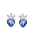 ფოტო #2 პროდუქტის Cubic Zirconia Crown Color Changing Blue Purple Mystic Rainbow CZ Heart Shape Stud Earrings For Women Sterling Silver