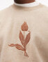 Topman oversized fit sweatshirt with tulip embroidery in washed stone Серый, XS - Chest 36 - фото #3