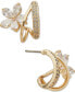 ფოტო #1 პროდუქტის Gold-Tone Crystal Flower Small Hoop Earrings, .58"