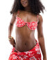 Pieces underwire bikini top co-ord in red tropical floral