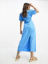 Фото #3 товара ASOS DESIGN seersucker wrap tea dress with cut out detail in pop blue