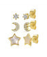 Stunning 3-Piece Astrological Zodiac Galaxy Stud Earrings Set in 14k Yellow Gold Plating with Mother of Pearl & Cubic Zirconia