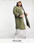 Only Curve longline quilted coat in khaki