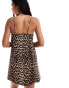 ASOS DESIGN bow detail strappy a line mini dress in leopard print Леопардовый, XS - EU 32-34 - фото #3