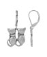 Women's Silver Tone Crystal Double Cat Wire Earrings