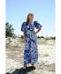 Blue Printmaking Square-Neck Cotton Midi Dress