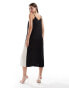 YAS two tone satin strap midi dress in black - BLACK Schwarz mit Birke, XS - фото #7