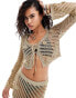 ASOS DESIGN knitted cardigan in metallic yarn with crochet floral embellishment co-ord