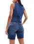 Levi's ribcage high waist bermuda denim shorts in mid blue