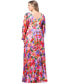 Plus Size Printed Pleated Long-Sleeve Gown