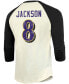 Фото #2 товара Men's Lamar Jackson Cream, Black Baltimore Ravens Vintage-Inspired Player Name Number Raglan 3/4 Sleeve T-shirt