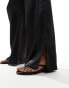 YAS tie waist satin wide leg trouser in black - BLACK