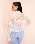 ASOS LUXE – Transparente Wickelbluse aus Organza in Weiß geblümt mit Bindedetail