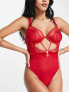 Фото #1 товара ASOS DESIGN Fuller Bust Viv lace and mesh underwired body in red