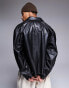 ASOS DESIGN Premium real leather oversized harrington jacket in black