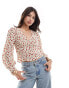 Фото #1 товара Brave Soul v neck floral long sleeve blouse in cream and red