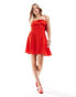 Miss Selfridge cheesecloth bandeau mini sundress in red