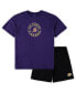 Фото #2 товара Men's Purple, Black Los Angeles Lakers Big and Tall T-shirt and Shorts Sleep Set