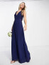 Фото #4 товара TFNC Bridesmaid open back lace insert dress in navy blue