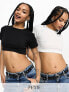 Фото #2 товара Only Petite exclusive 2 pack cropped fitted t-shirts in black and white