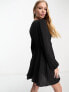 ASOS DESIGN long sleeve tie front mini tea dress in black