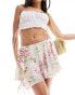 Love Triangle micro mini skirt with corsage in floral Cremeweiß geblümt, 38 - фото #1